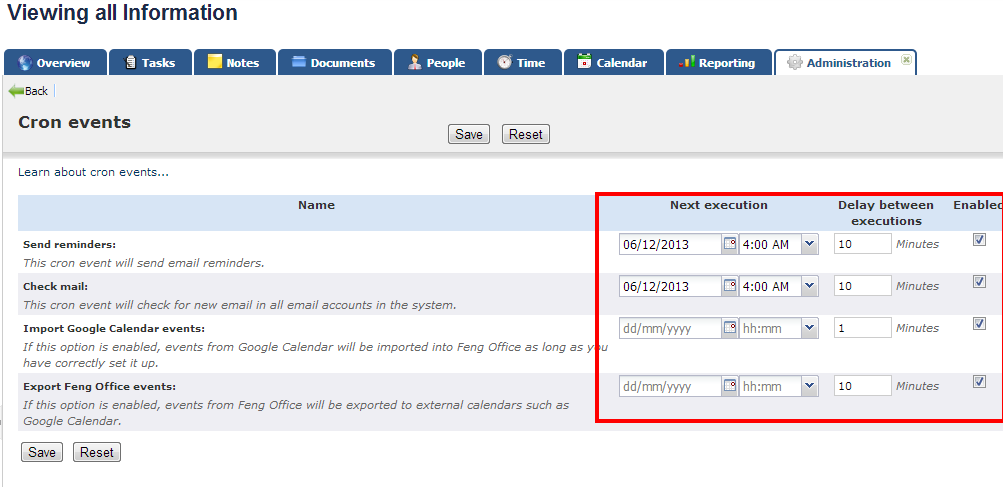 How to set up cron job for Feng Office